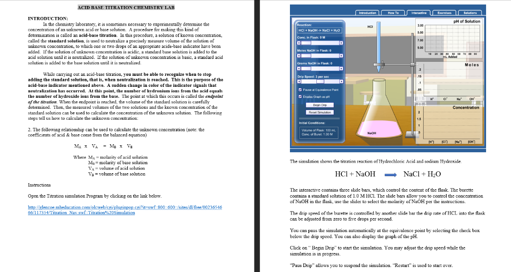 ACID BASE TITRATION CHEAMIISTRY LAB INTRODUCTION pH