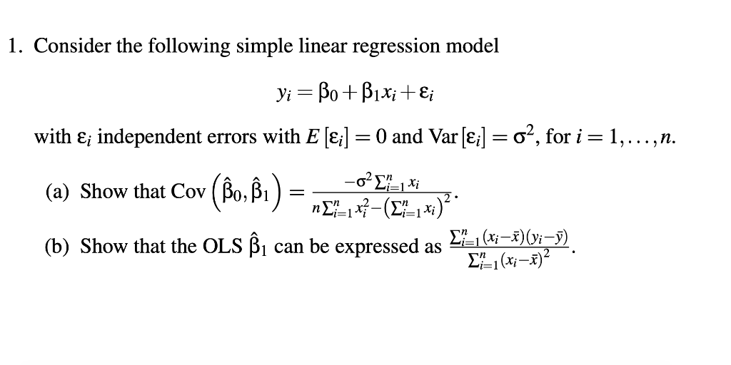 Solved 1. Consider The Following Simple Linear Regression | Chegg.com