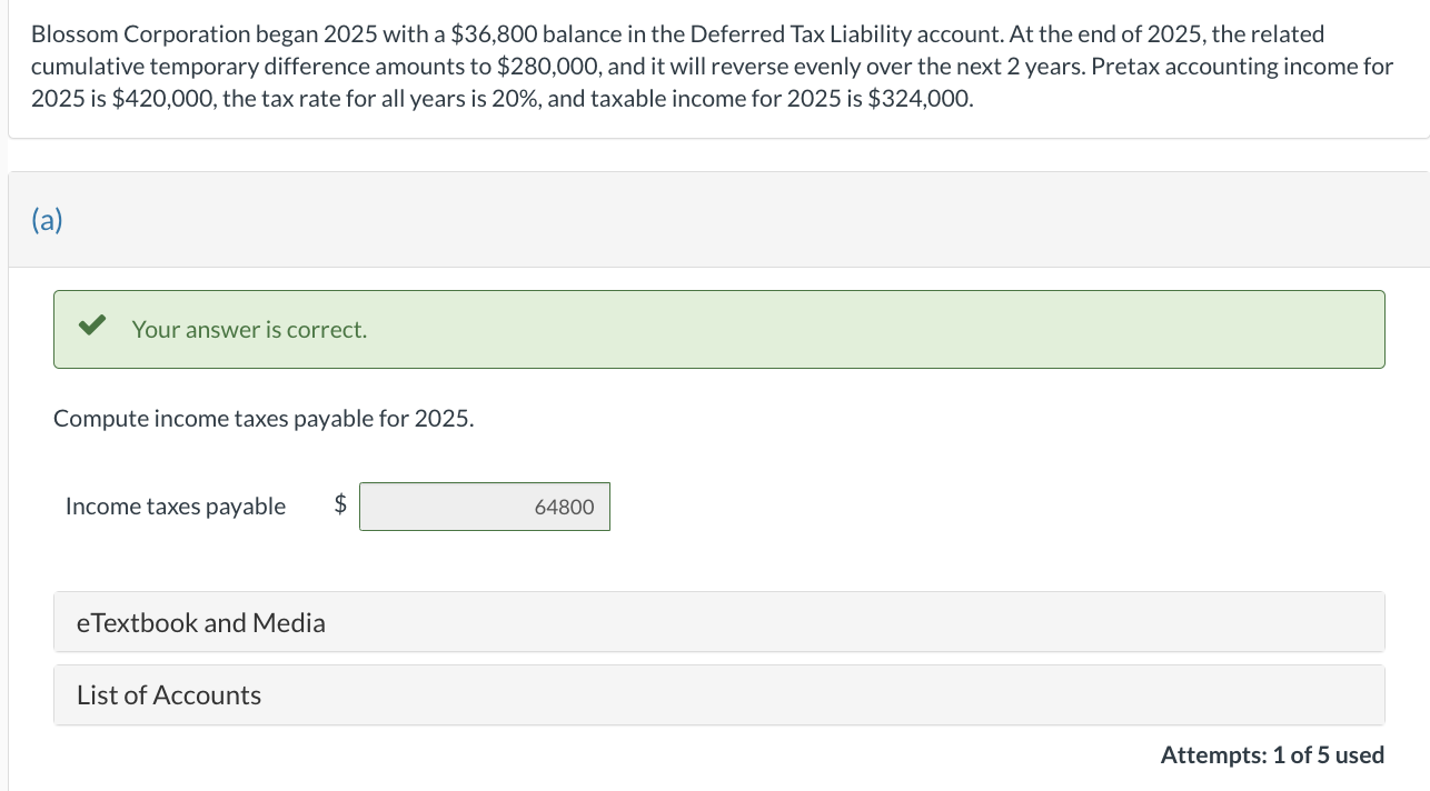 Solved Blossom Corporation began 2025 with a 36,800 balance