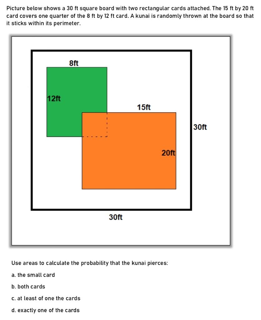Solved Picture below shows a 30 ft square board with two | Chegg.com