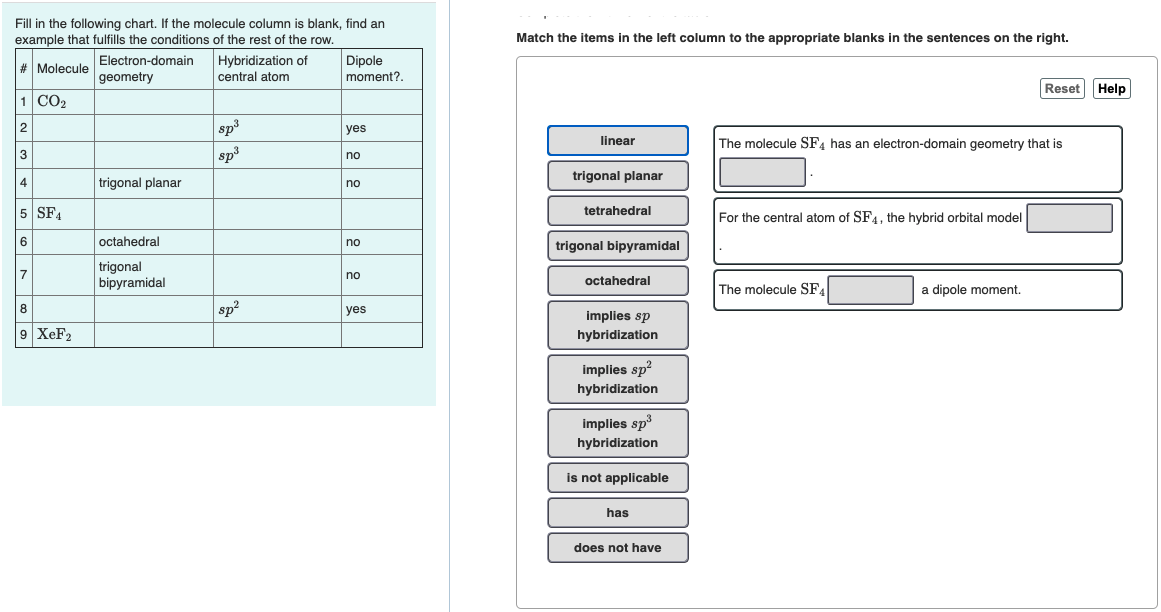 Solved Match the items in the left column to the appropriate