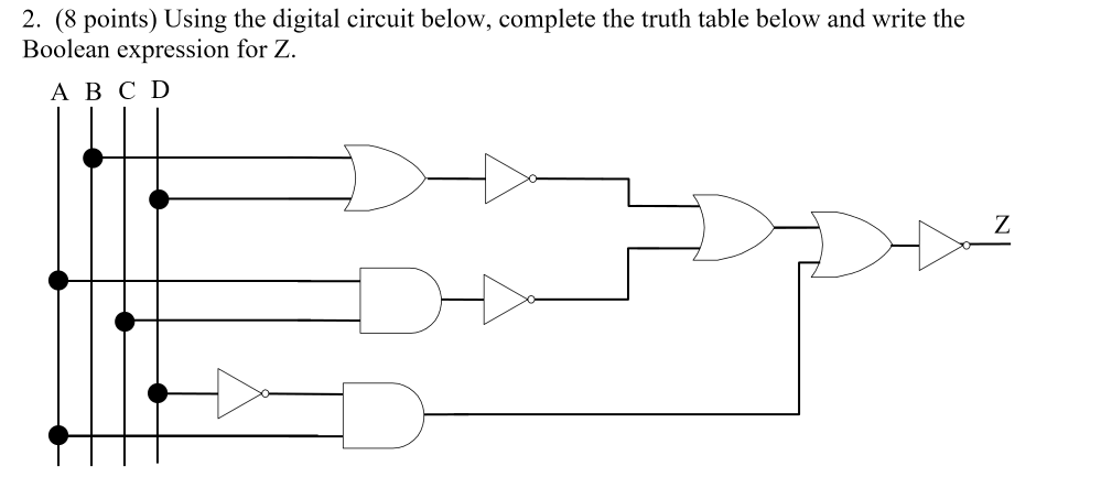 Solved 2. (8 Points) Using The Digital Circuit Below, 