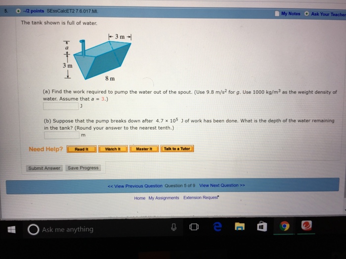 Solved The tank shown is full of water. Find the work
