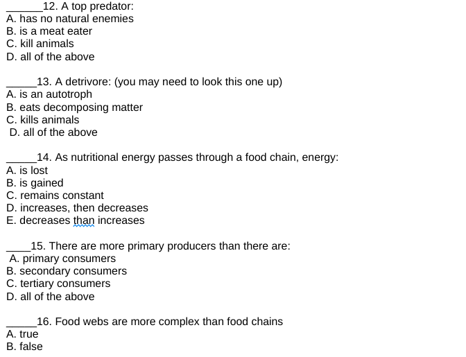 Solved Consumer producer carnivore herbivore