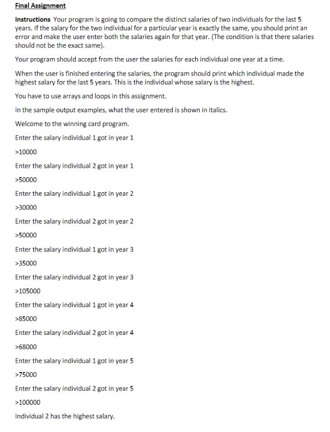 Solved Final Assignment Instructions Your program is going | Chegg.com
