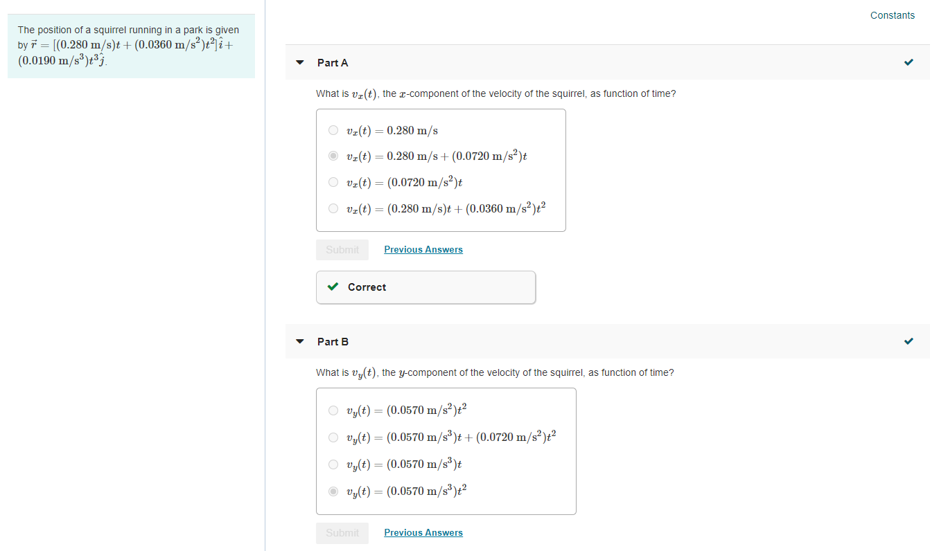 Solved Constants The Position Of A Squirrel Running In A Chegg Com