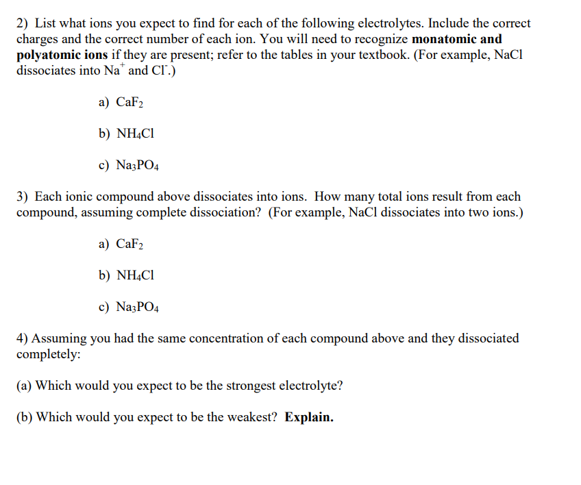 Solved 2) List What Ions You Expect To Find For Each Of The | Chegg.com