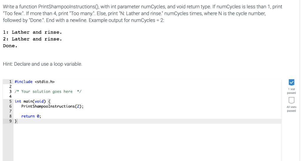 Solved Write a function PrintShampoolnstructions0, with int | Chegg.com