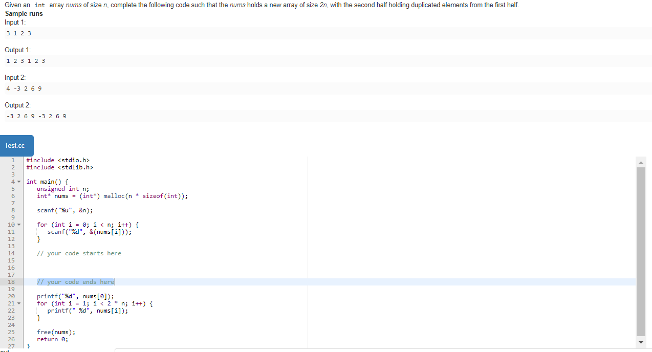 Solved Given an int array nums of size n, complete the | Chegg.com