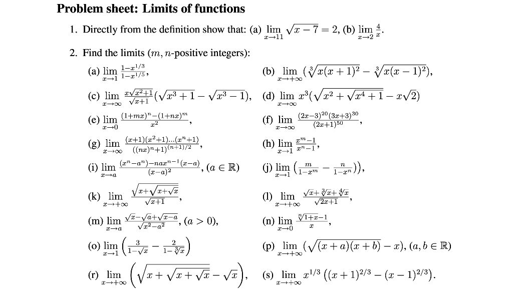 Solved Problem sheet: Limits of functions 1. Directly from | Chegg.com