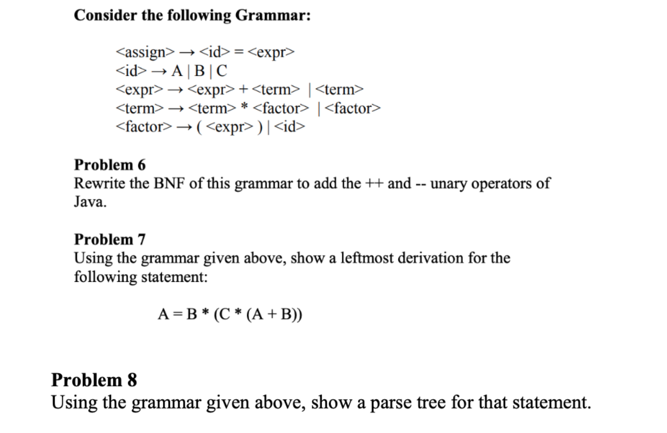 Solved Consider The Following Grammar: → = → ABC + | | Chegg.com