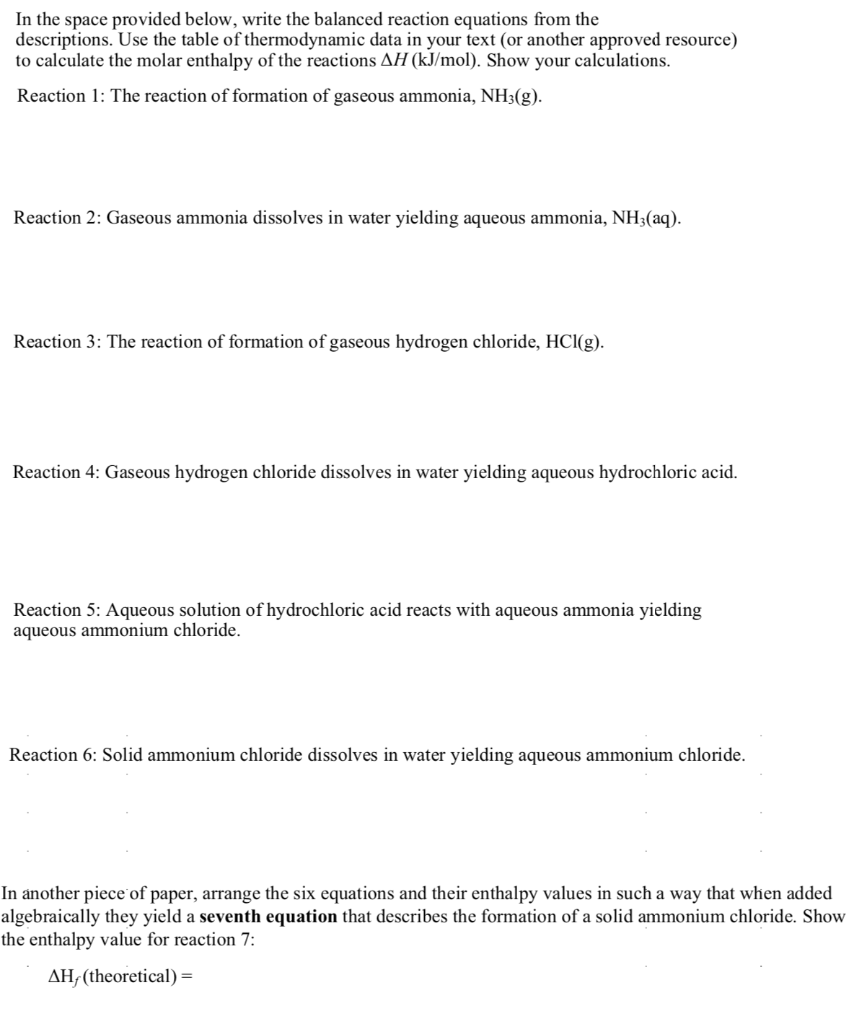 Solved Use the following to calculate the molar enthalpy of | Chegg.com