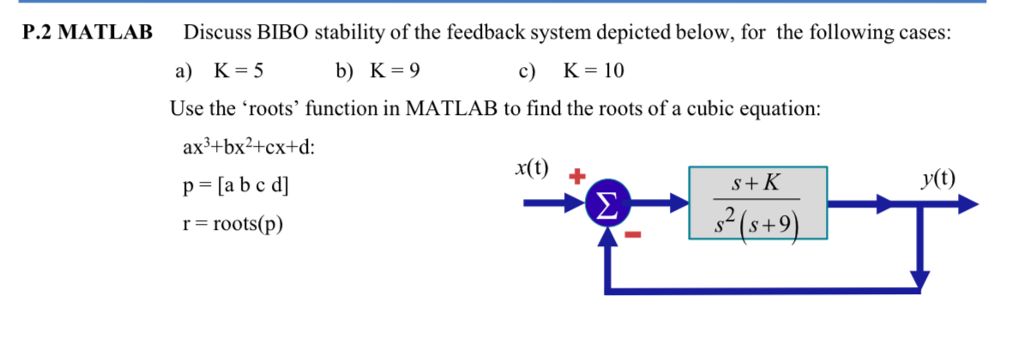 Solved P.2 MATLAB Discuss BIBO Stability Of The Feedback | Chegg.com