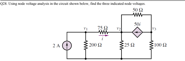 Solved Q28. Using node voltage analysis in the circuit shown | Chegg.com