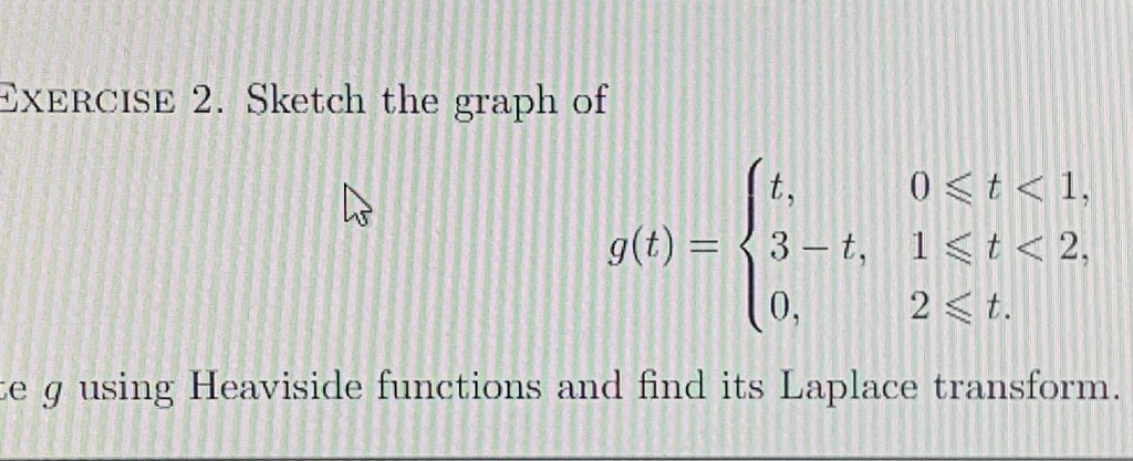 Solved EXERCISE 2. Sketch the graph of g(t) = 3-t, 10, 0 | Chegg.com