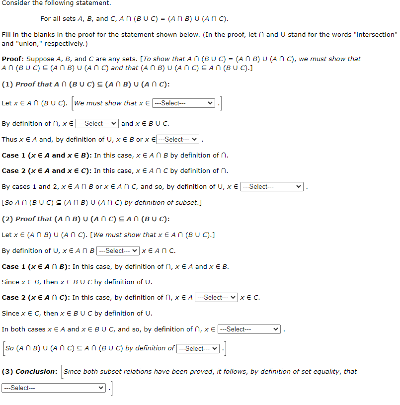 Solved For All Sets Ab And Ca∩b∪ca∩b∪a∩c Fill In 5470