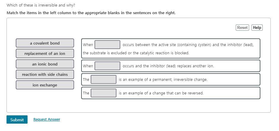 Solved Which of these is irreversible and why? Match the | Chegg.com