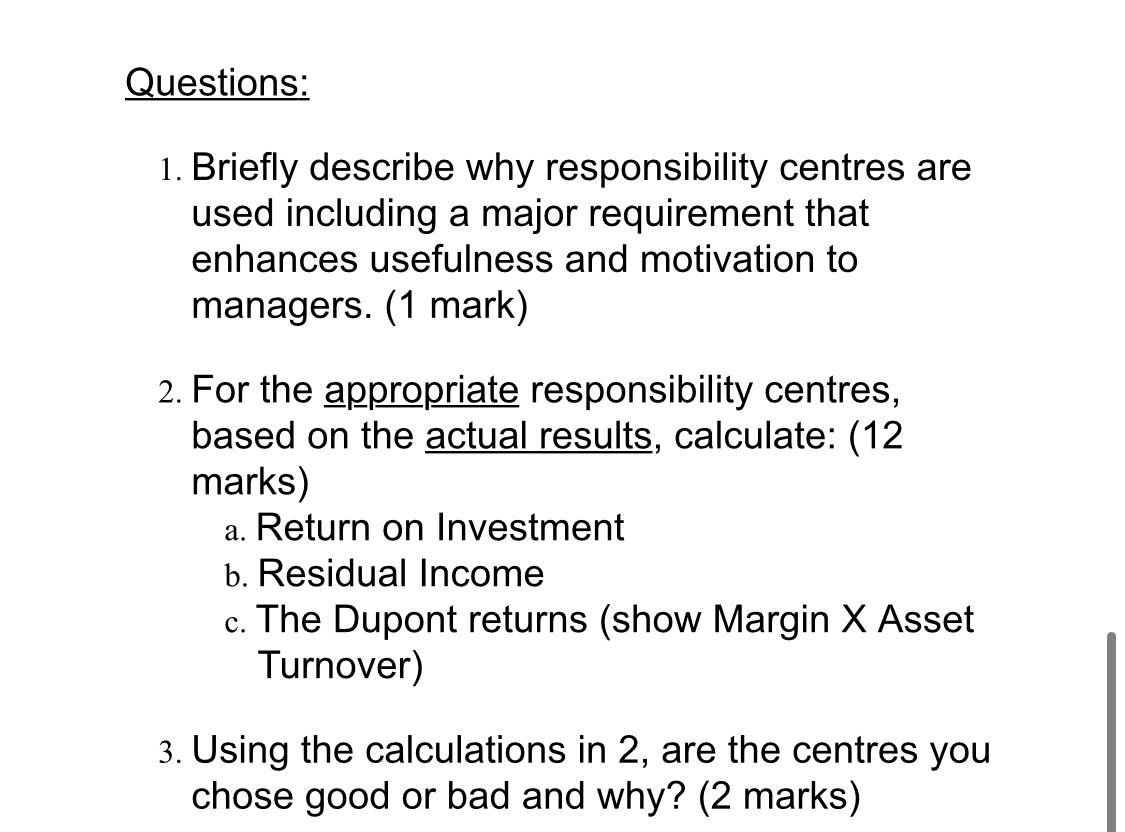 Solved Question 5 Performance Centres (15 marks) Total