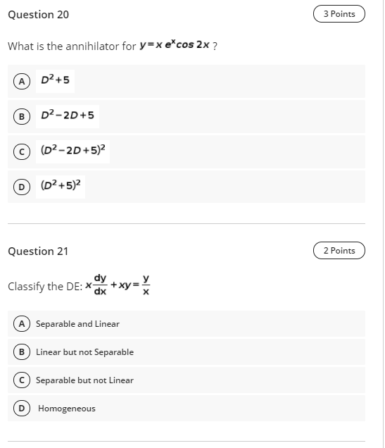 Solved Question 20 3 Points What is the annihilator for y=x | Chegg.com