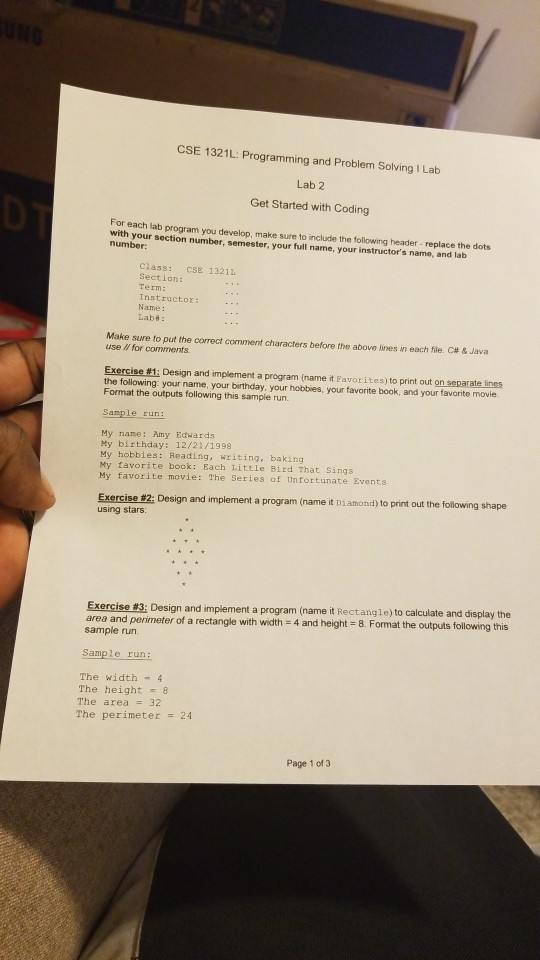 Solved CSE 1321L: Programming And Problem Solving I Lab Lab | Chegg.com