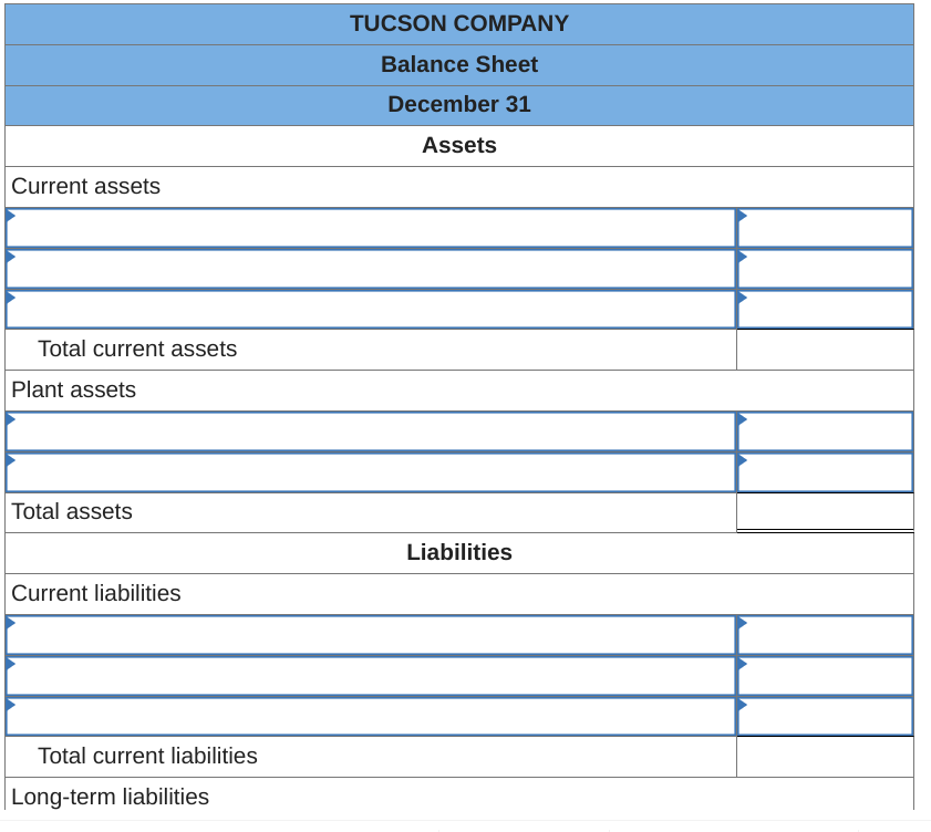 Solved Prepare A Classified Balance Sheet For Tucson Company 3176