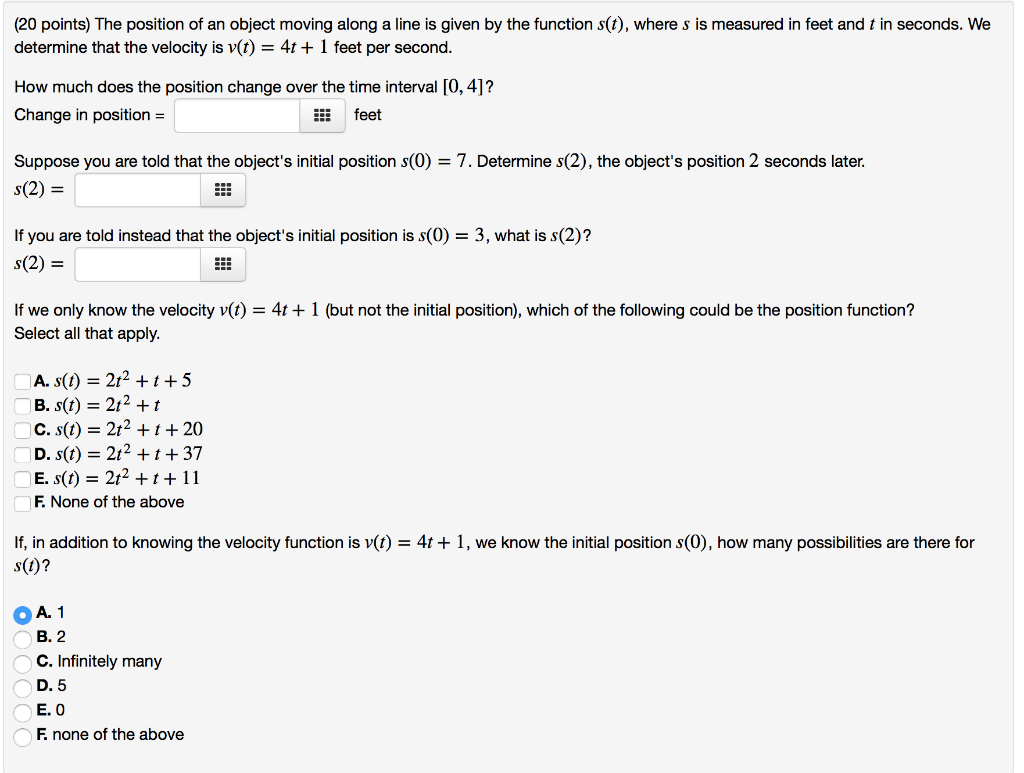 Solved (20 points) The position of an object moving along a 