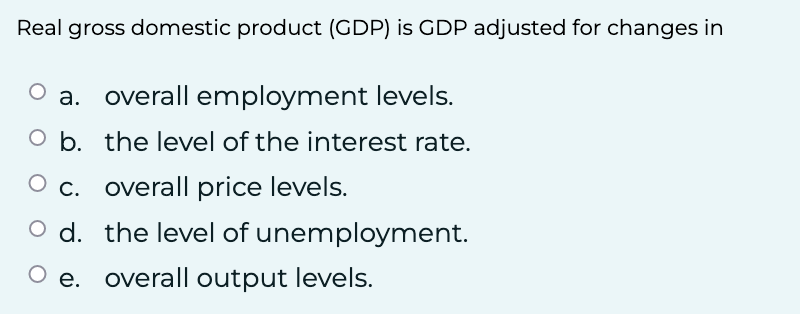Solved Real gross domestic product (GDP) is GDP adjusted for | Chegg.com
