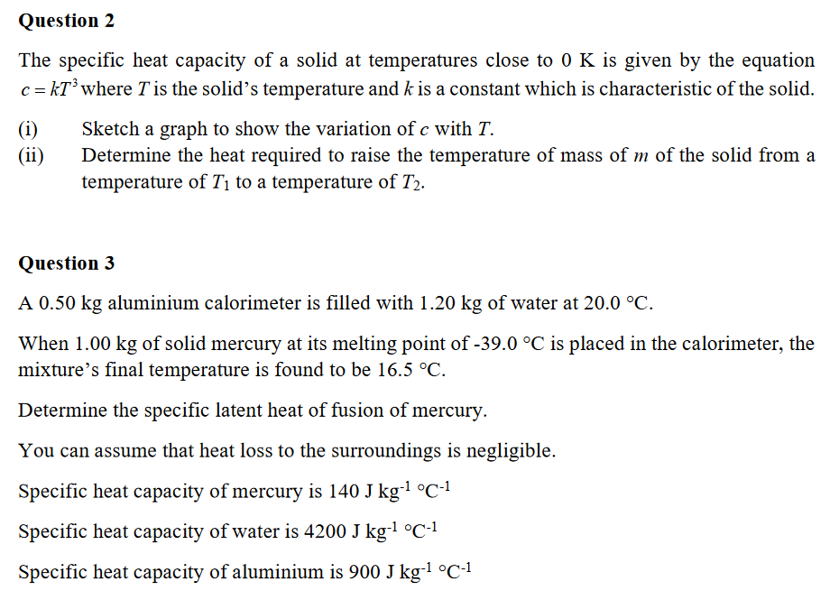 Question 2 The Specific Heat Capacity Of A Solid At Chegg 