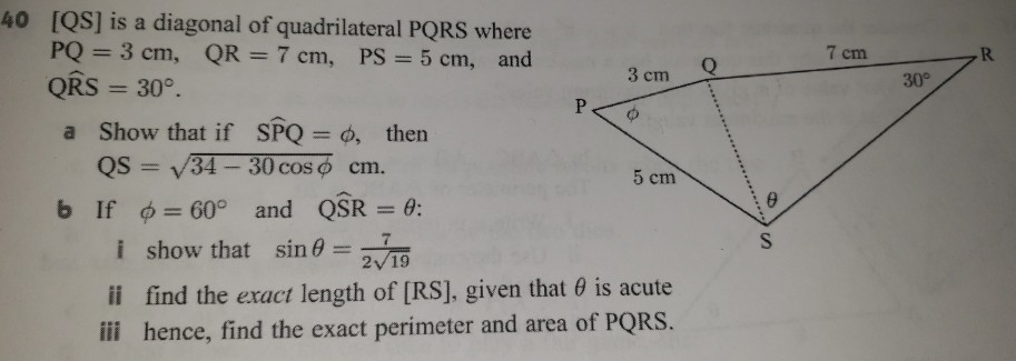 7 Cm R 0 3 Cm 30 Po 40 Qs Is A Diagonal Of Chegg Com