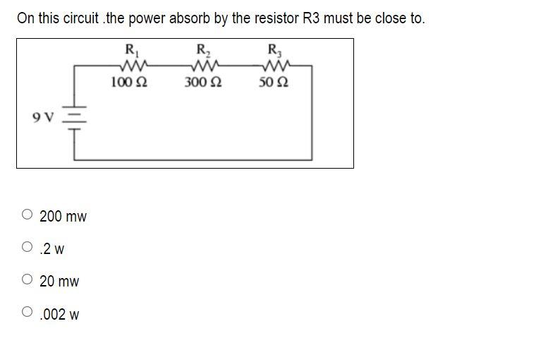 Solved On this circuit .the power absorb by the resistor R3 | Chegg.com