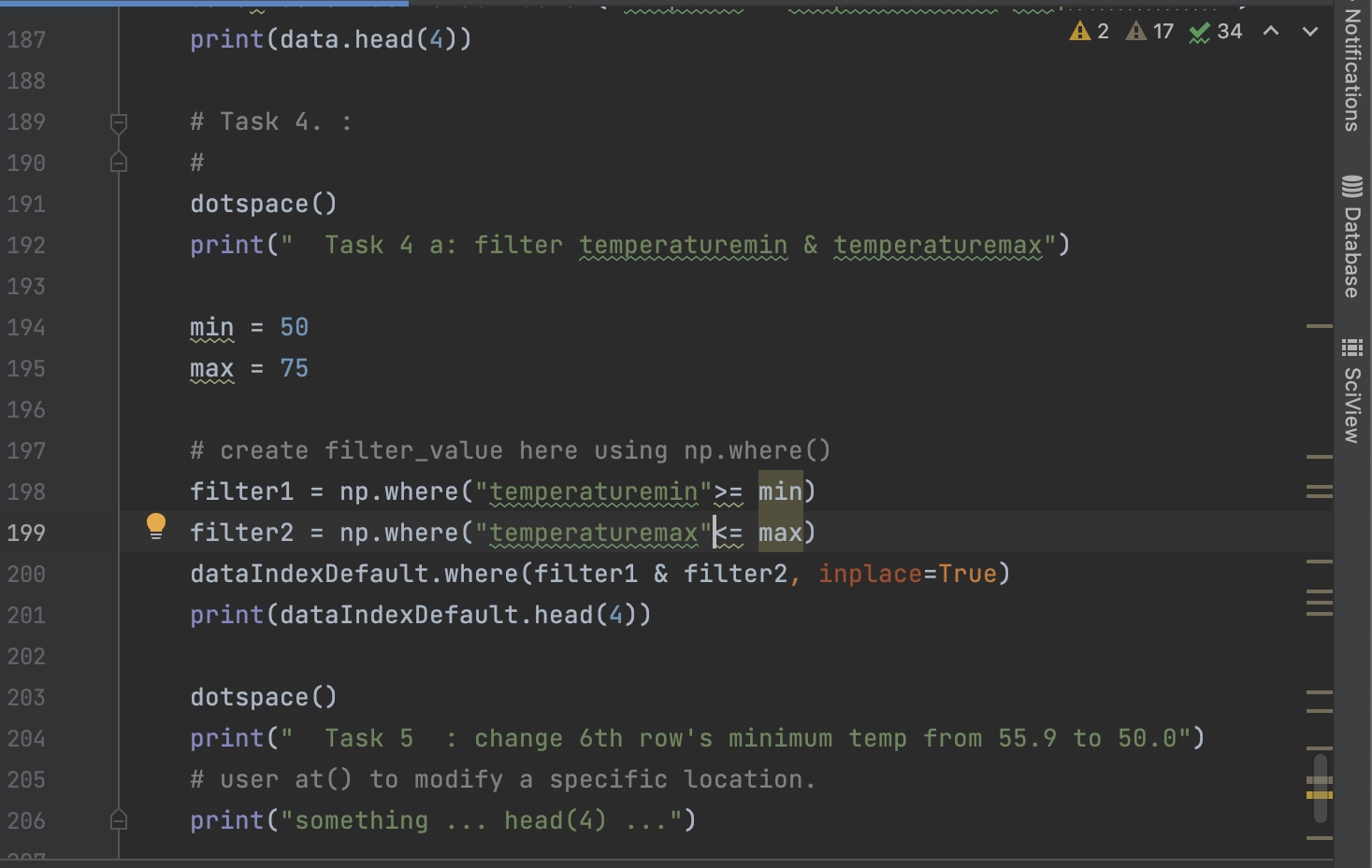 Solved I don't know how to filtering with np.where in | Chegg.com