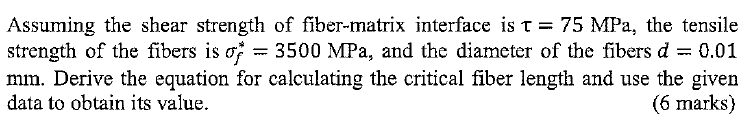 Solved = Assuming the shear strength of fiber-matrix | Chegg.com