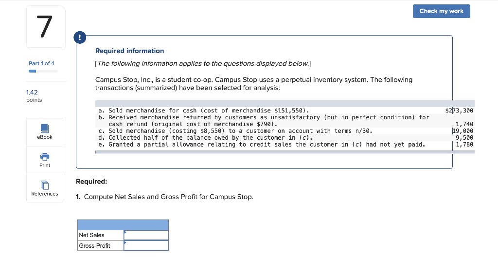 Solved Check my work 7 Required information (The following | Chegg.com