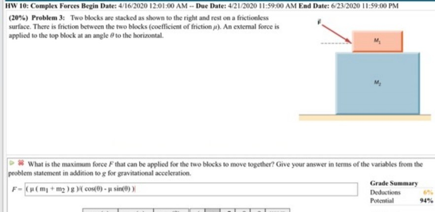 Solved HW 10: Complex Forces Begin Date: 4/16/2020 12:01:00 | Chegg.com