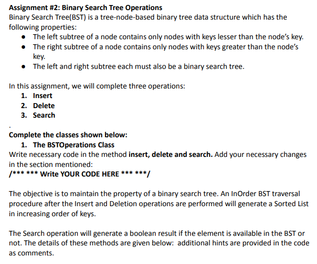 Solved Assignment \#2: Binary Search Tree Operations Binary | Chegg.com