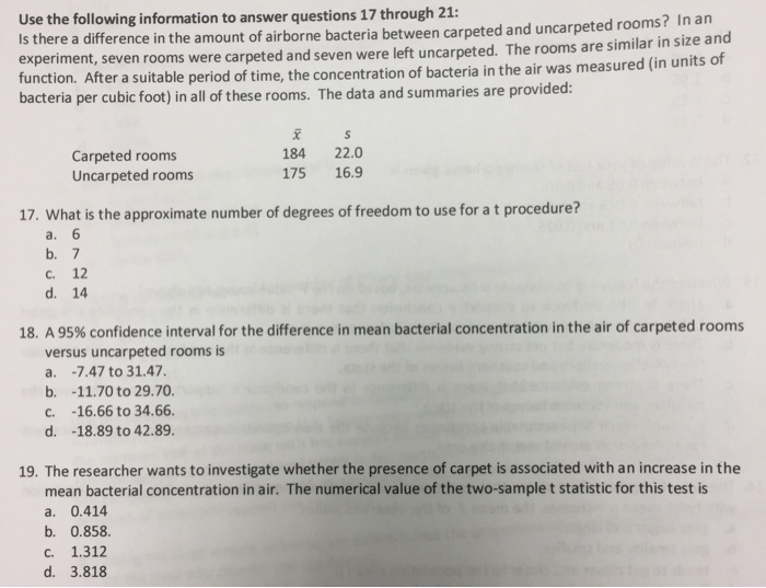 Solved Use the following information to answer questions 17 | Chegg.com