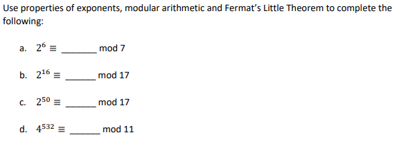 Solved Use properties of exponents, modular arithmetic and | Chegg.com