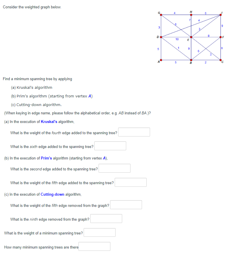 Solved Consider the weighted graph below. 4 6 4 9 الا 3 D B | Chegg.com