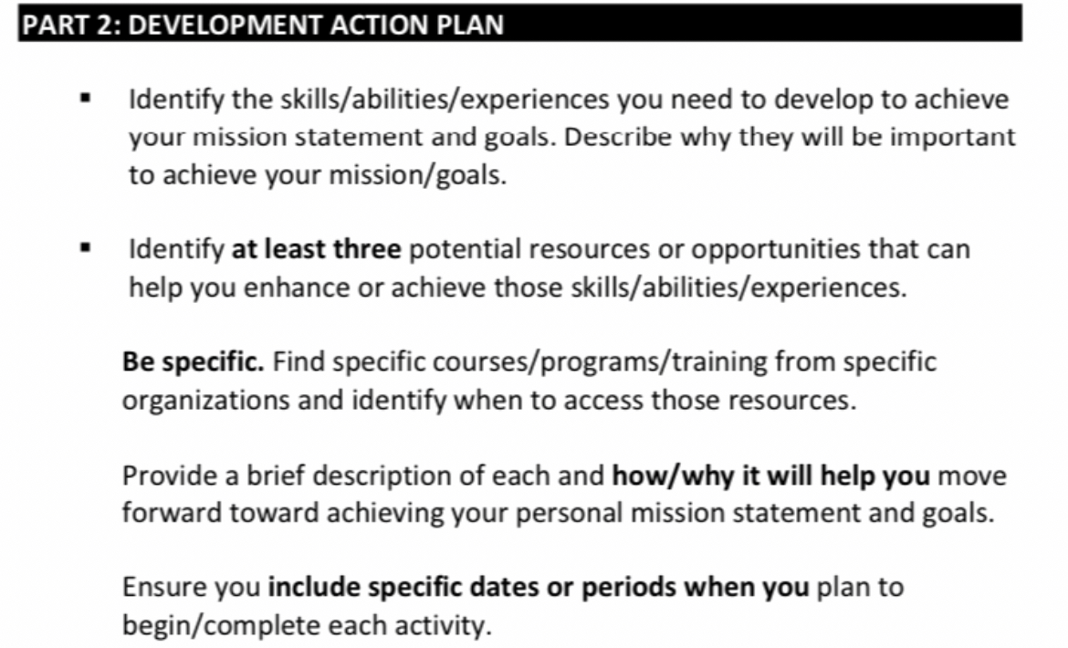 Solved PART 2: DEVELOPMENT ACTION PLANIdentify the | Chegg.com