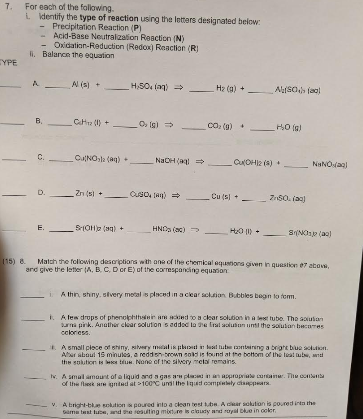 Solved 7. For each of the following, 1. Identify the type of | Chegg.com