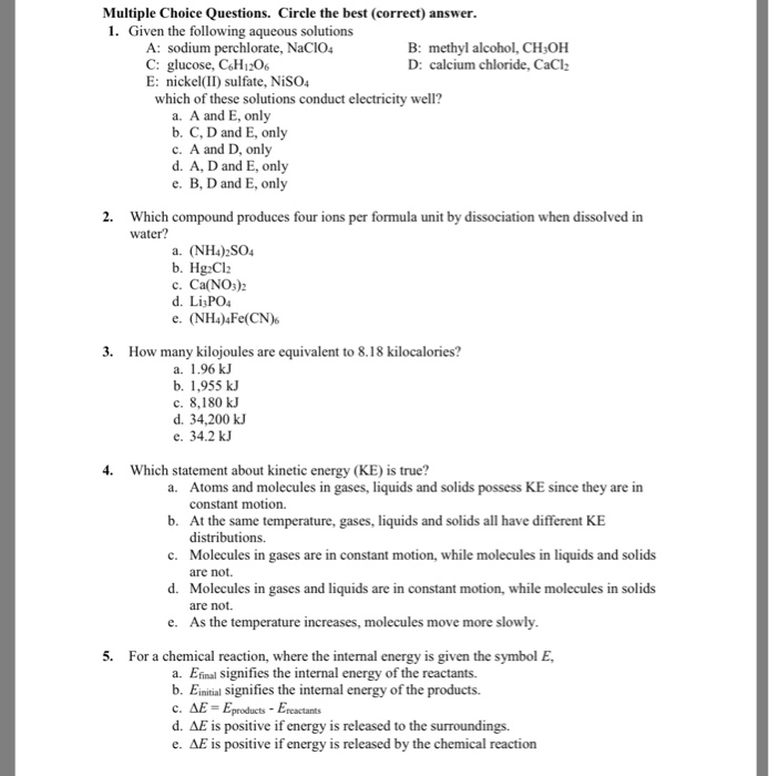 Solved Multiple Choice Questions. Circle the best (correct) | Chegg.com