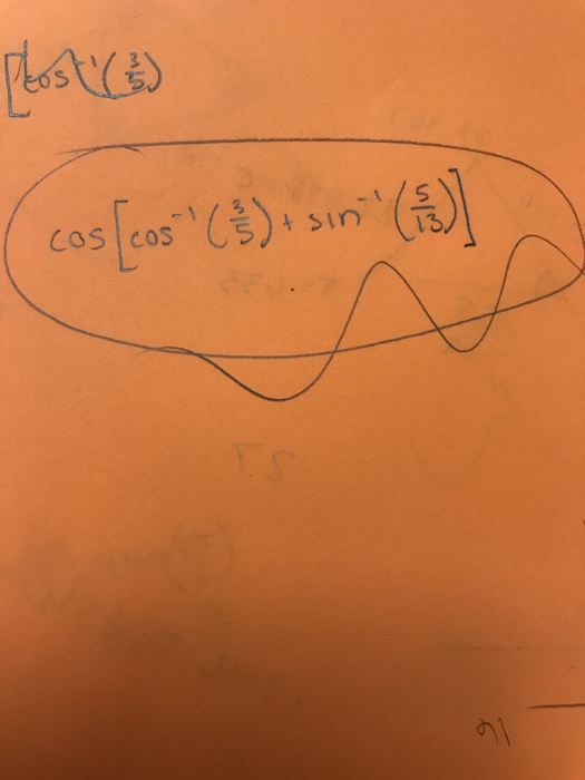 Solved Cos[cos^-1(3/5) + sin^-1(5/13)] | Chegg.com