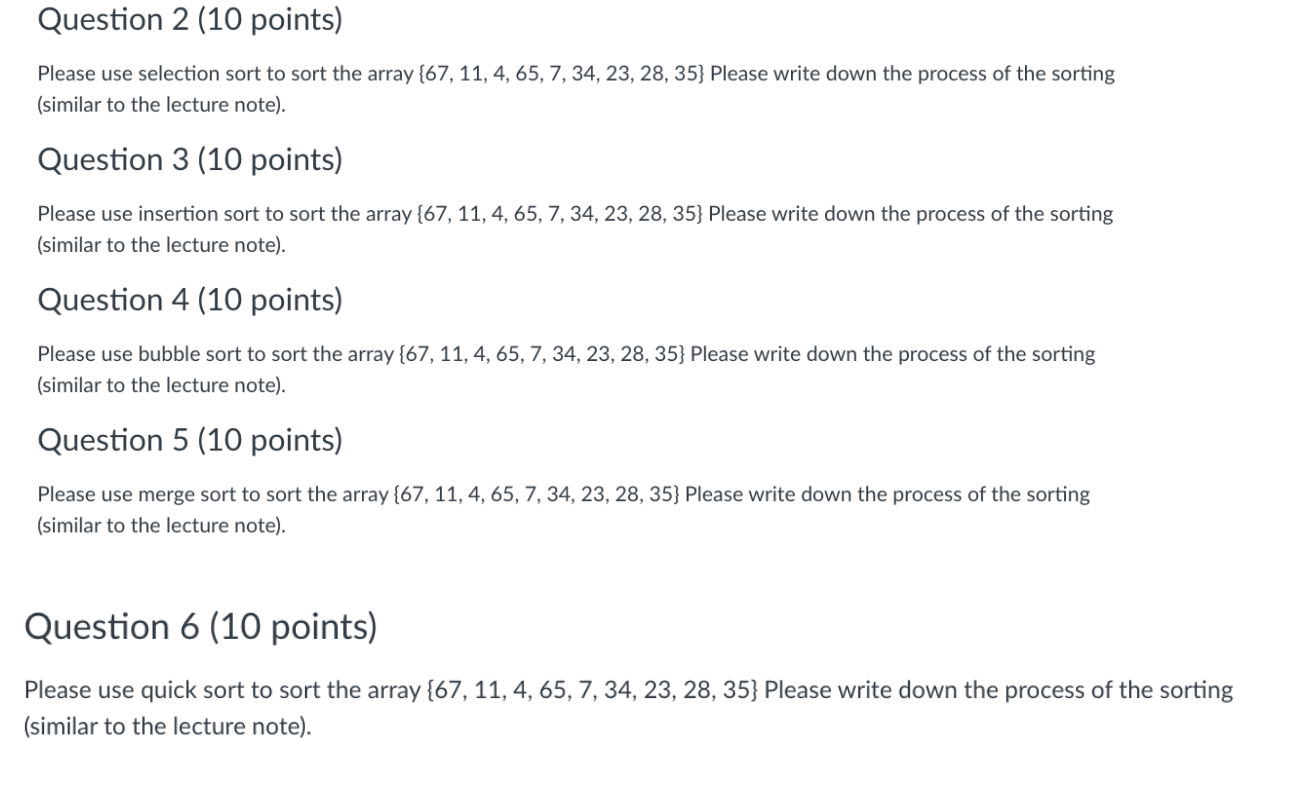 Solved Question 2 (10 points) Please use selection sort to | Chegg.com