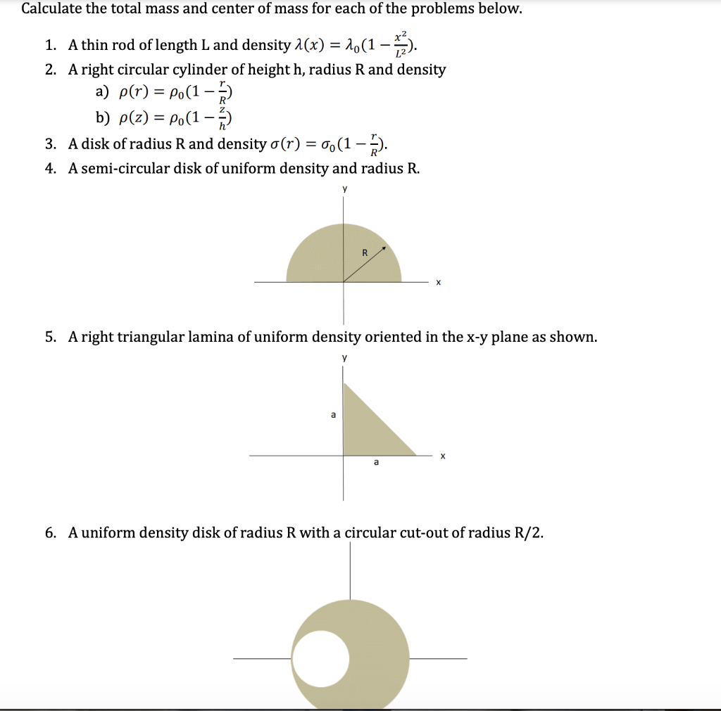 Solved Calculate the total mass and center of mass for each | Chegg.com