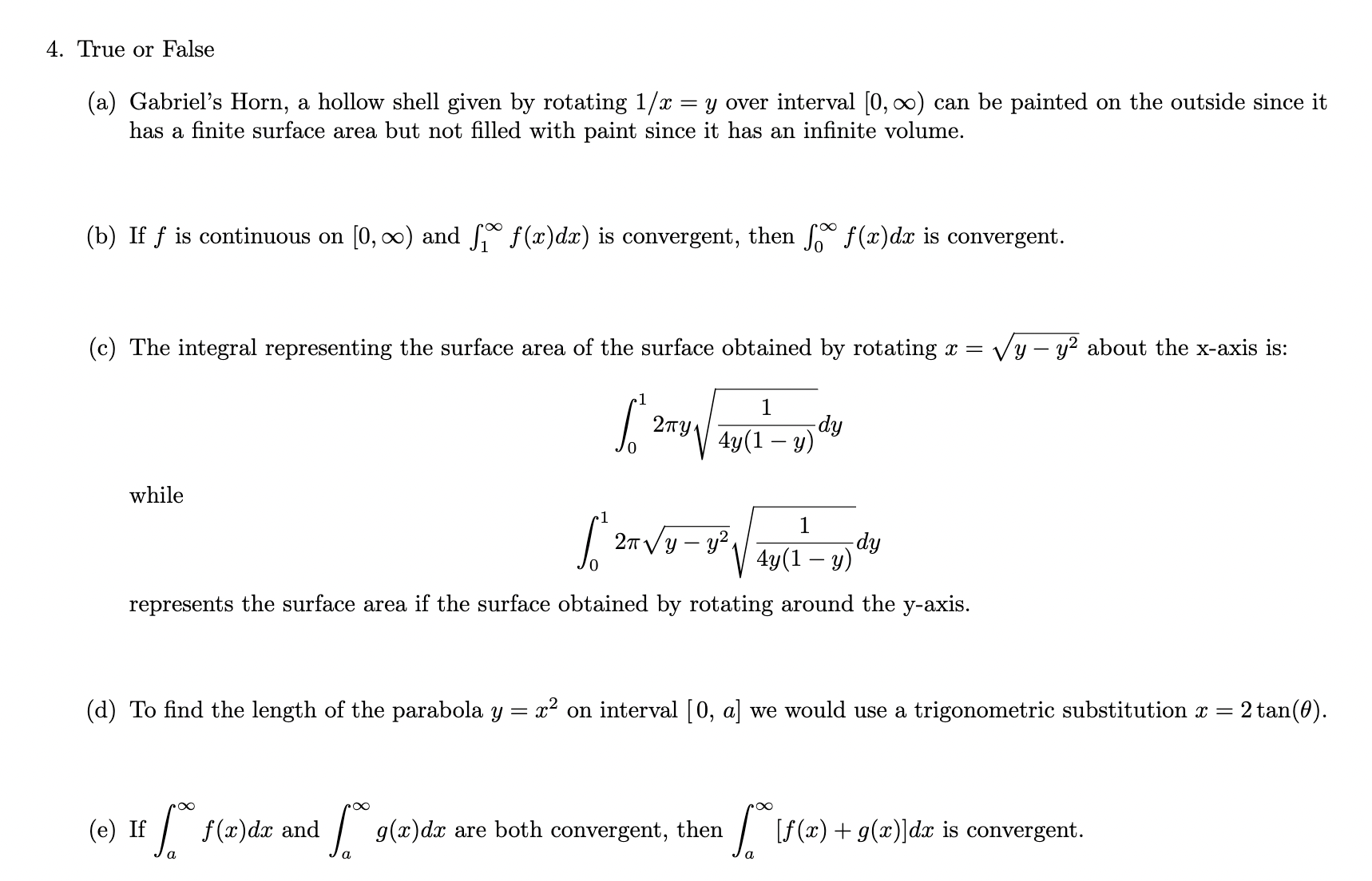 Solved (a) Gabriel's Horn, a hollow shell given by rotating | Chegg.com