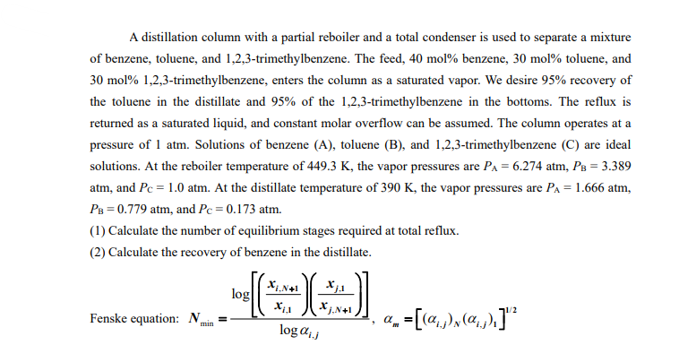 Solved A distillation column with a partial reboiler and a | Chegg.com