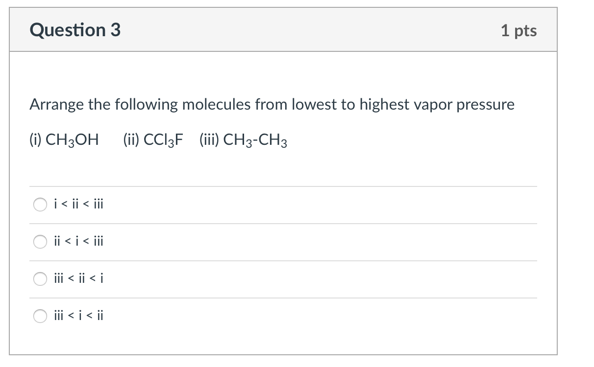 Solved Question 3 1 pts Arrange the following molecules from | Chegg.com