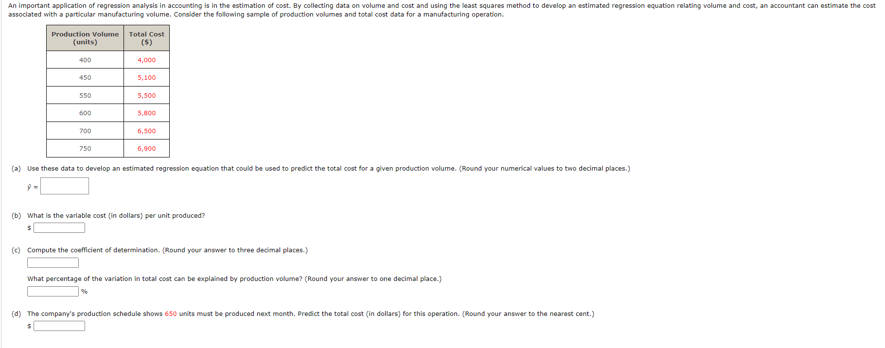 Solved Y^= (b) What Is The Variable Cost (in Dollars) Per | Chegg.com