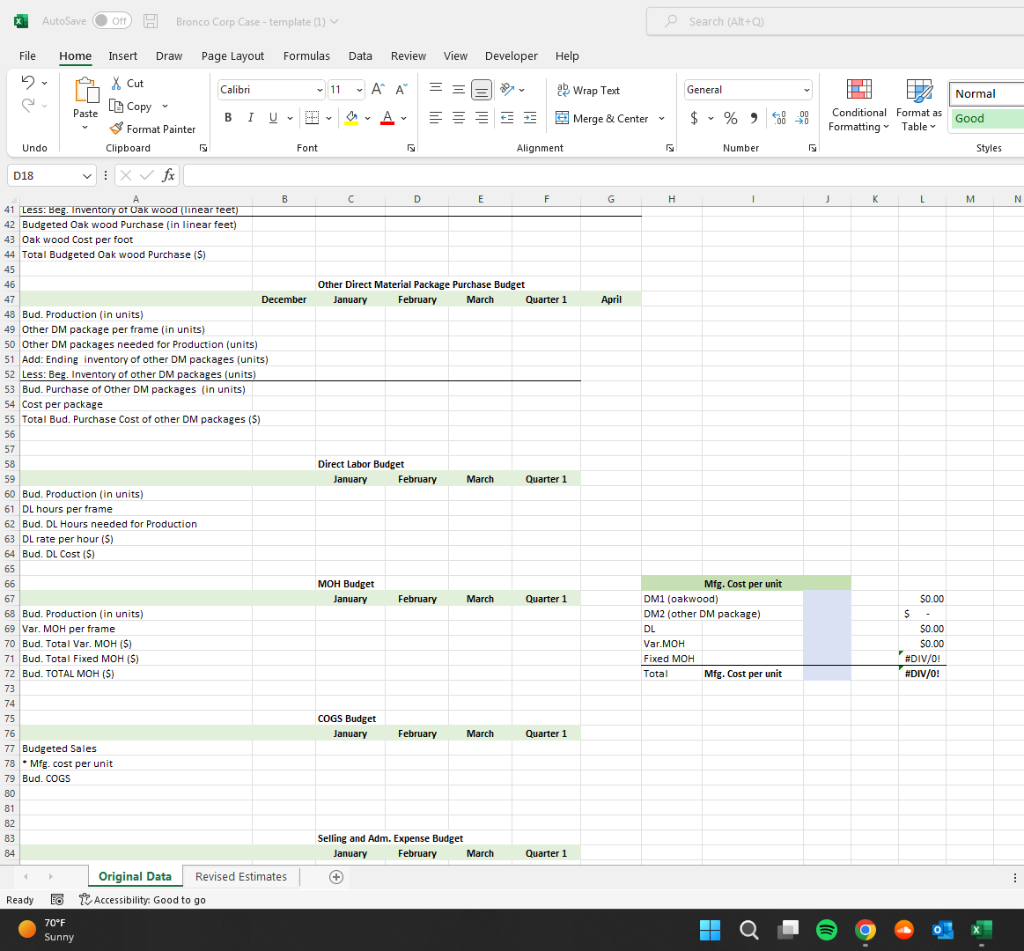 Bronco Corporation Case - Preparing Operating Budgets 