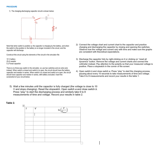 Solved PROCEDURE 1) The charging-discharging capacitor | Chegg.com